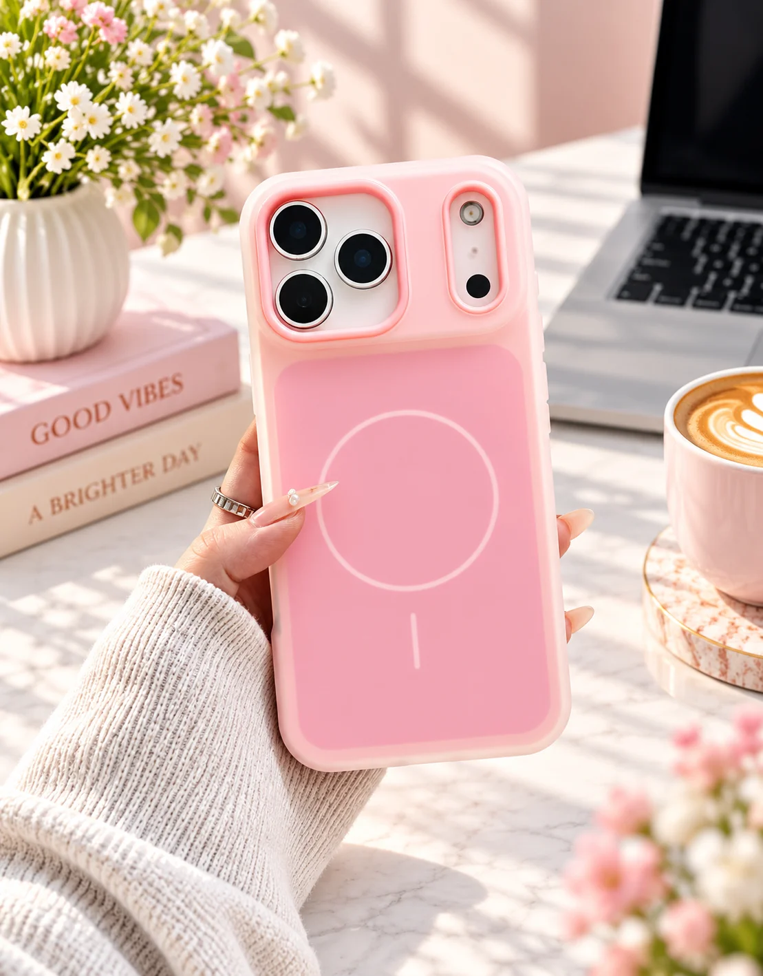 Pastel Pink Phone Lifestyle Flat Lay